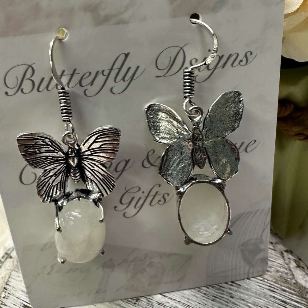 0117 Rainbow Moonstone Ethnic Handmade Earrings Silver Gemstone Jewelry - Picture 9 of 11